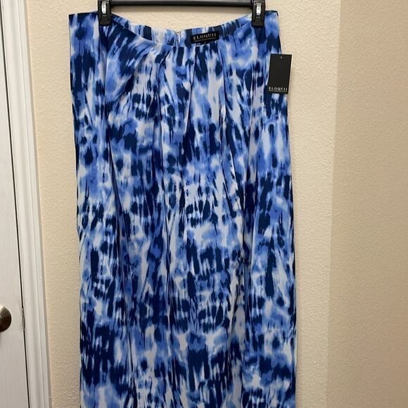 Eloquii Womens Maxi Lined Skirt Size 16 Abstract Print Blue Faux Wrap Side Split - Picture 5 of 10